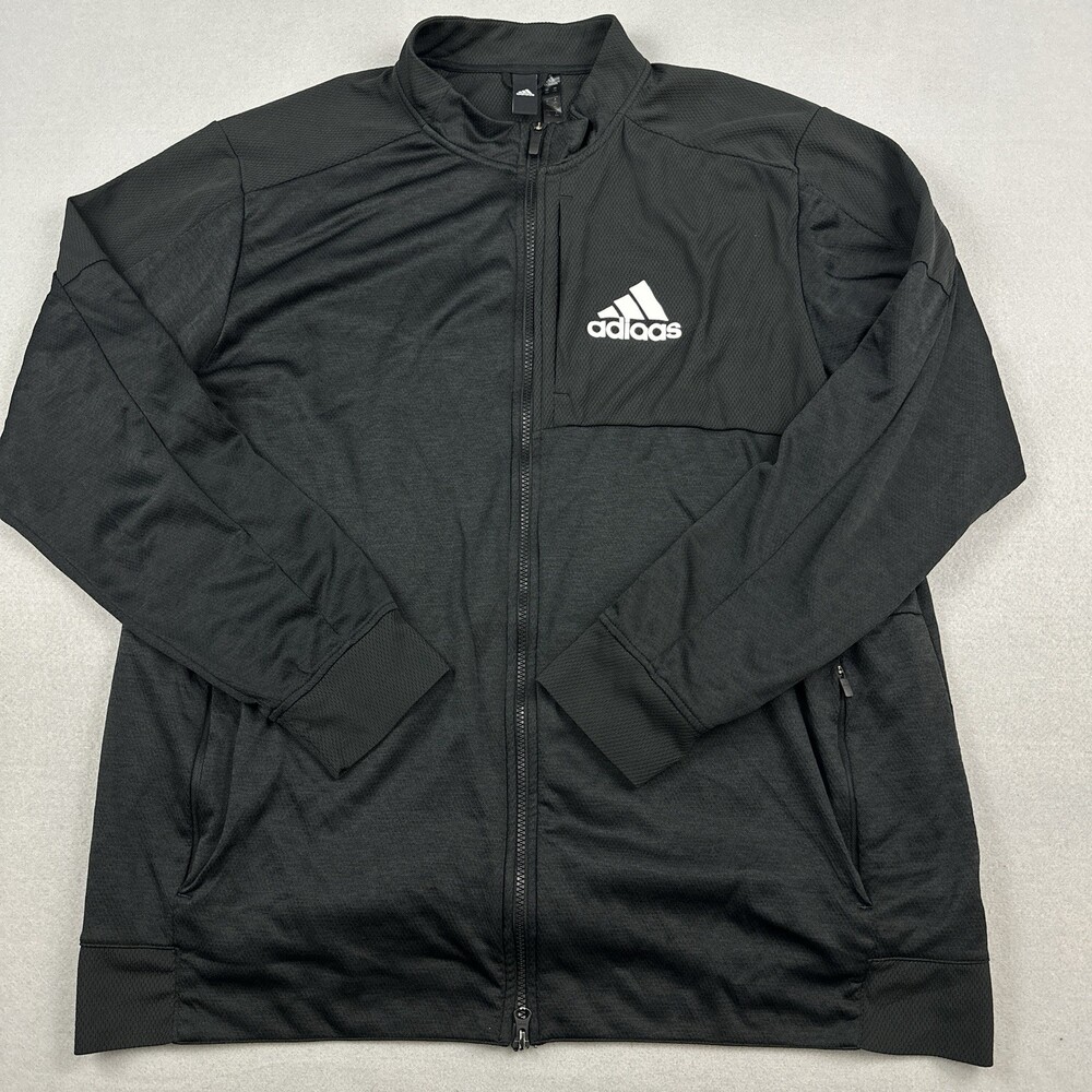 Adidas Track Jacket Men 2XL Black Solid Full Zip Lightweight Zip Pockets XXL